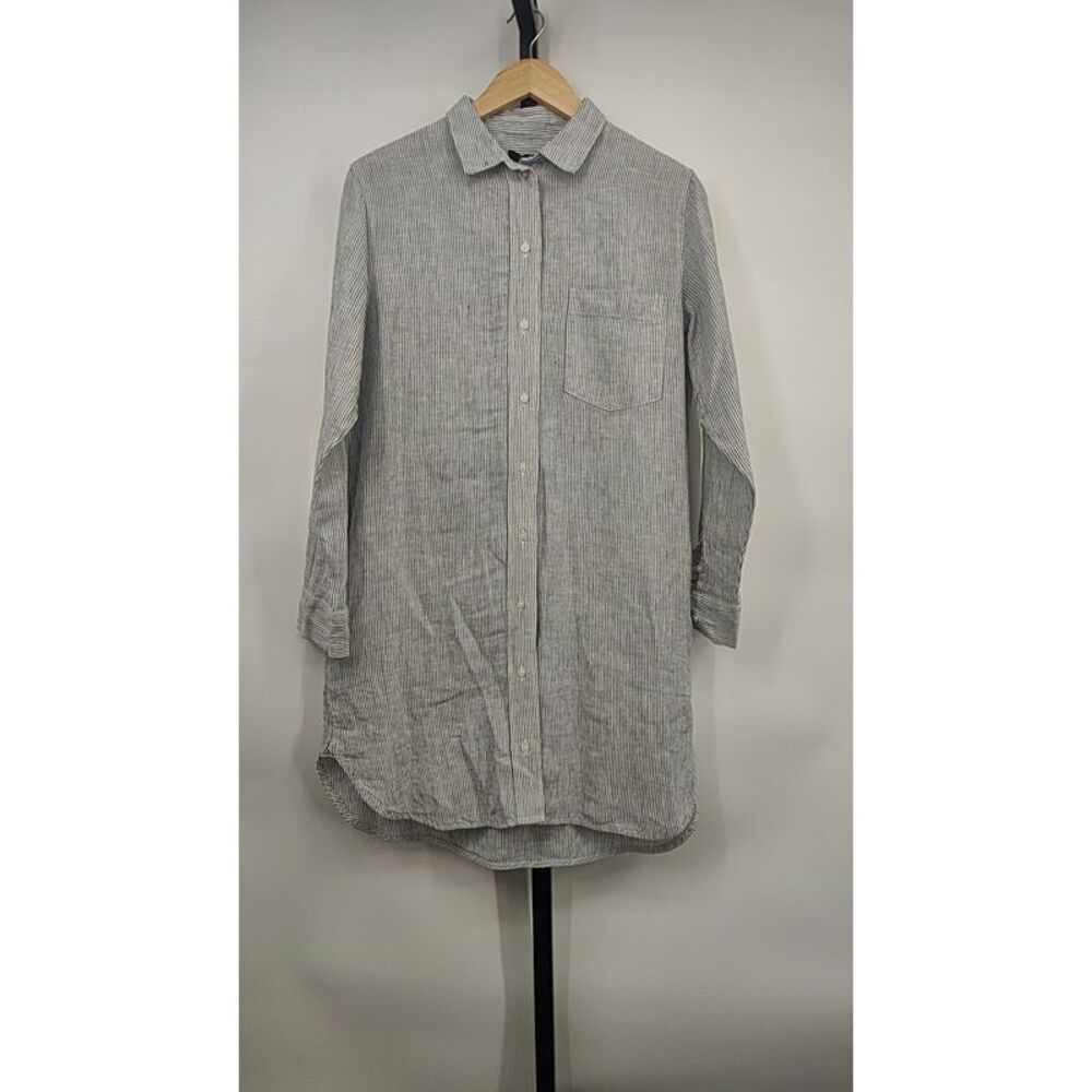 Quince Light Gray Striped Shirt Dress